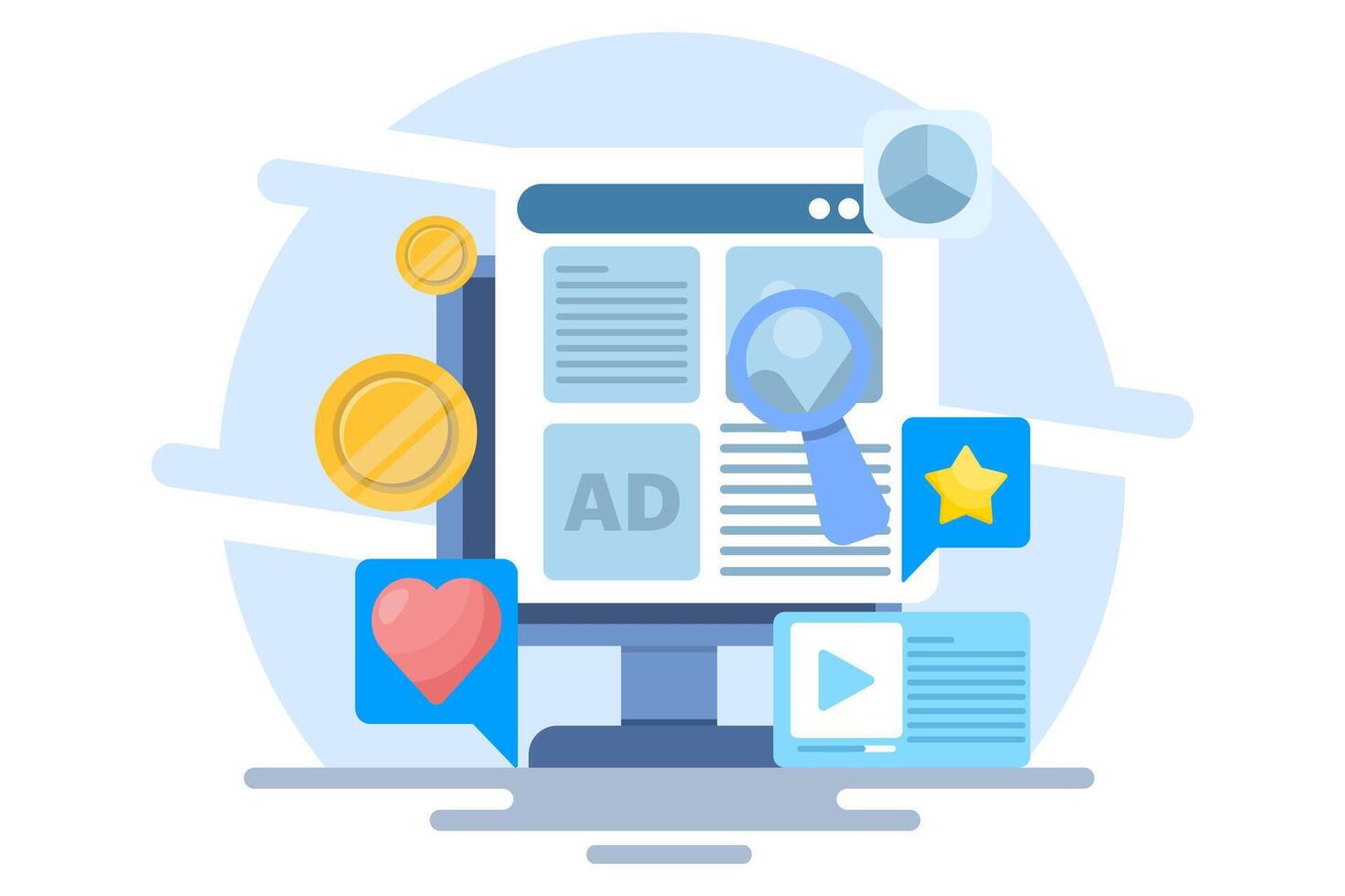 Blog concept making money from advertising campaigns, Blog in advertising content, Blog making money online, Digital marketing for blogs, flat illustration on background. vector