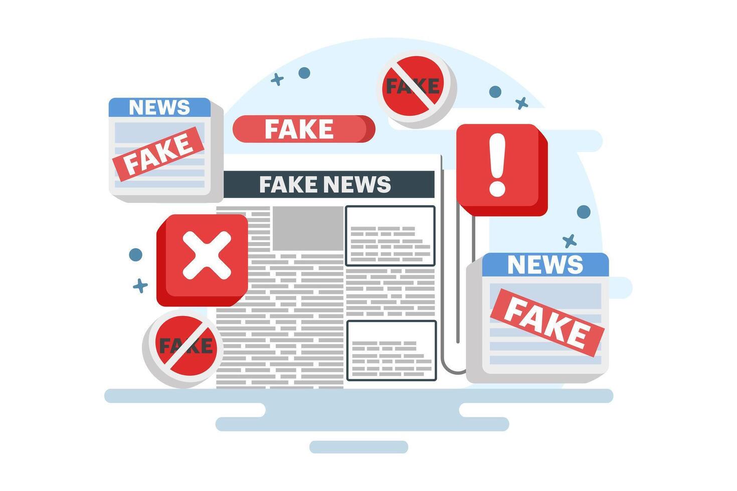 fake news concept, fake information in online news, Press, junk news content, Disinformation in newspapers, fake news online, fake information, hoax in social media, flat illustration. vector