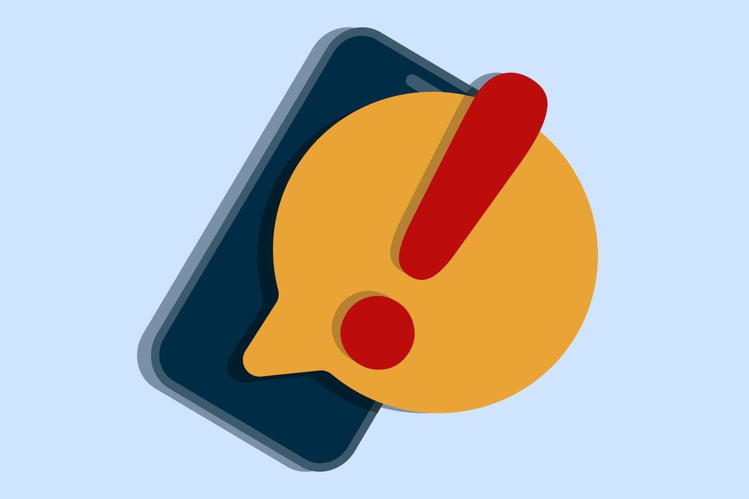 Concept of warning notification with exclamation mark on smart device screen. Important reminder. Message on mobile phone. Device with exclamation mark. Mobile phone notification. Flat illustration. vector