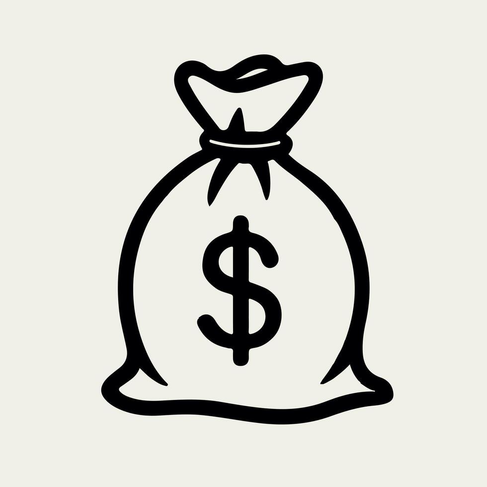 a drawing of a bag of money with a dollar sign on it. vector
