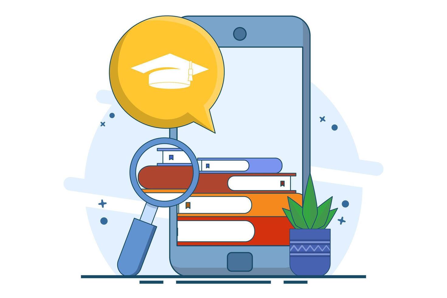 E-learning concept, Online education, online course tutorials and apps, digital library, university studies and e-books back to school, classroom. Flat illustration. vector