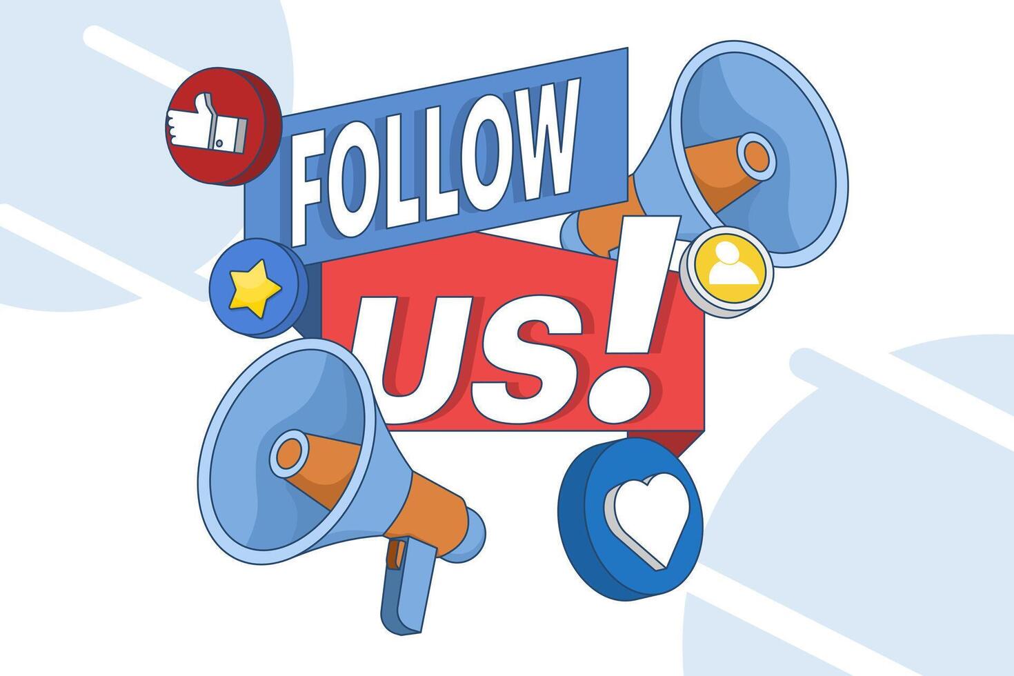 Follow Us concept, Internet Advertising, Marketing, About Us, Contact Us, Customer Support, Customer Service, Online Support, Help Desk concept. flat illustration on background. vector