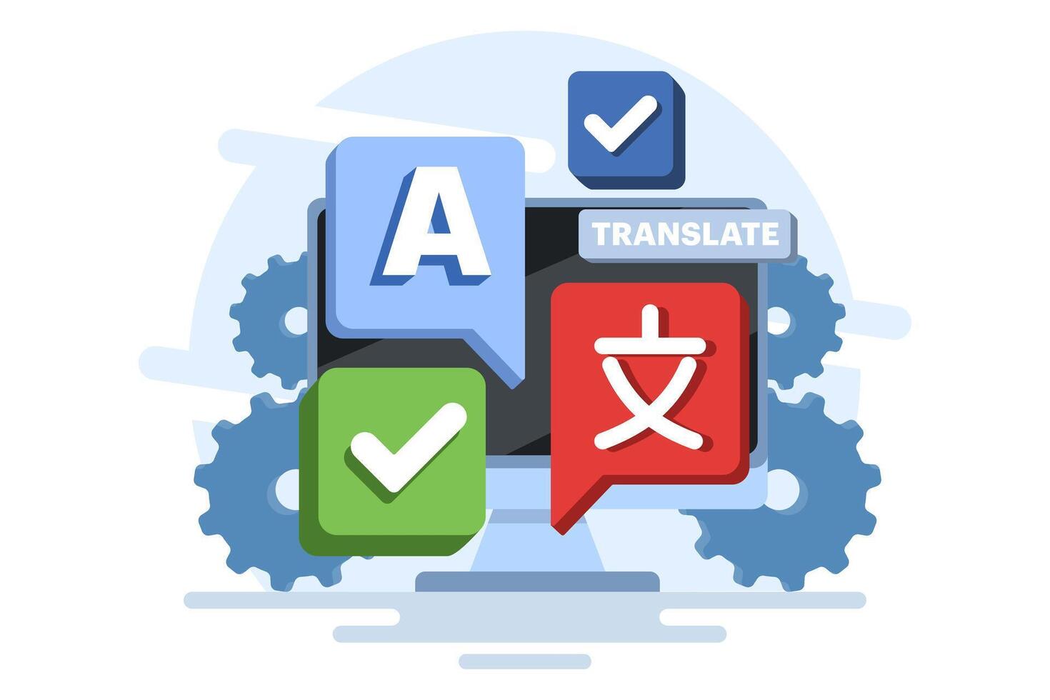 Translation concept, Translate language, Online translator mobile app on device, perform language translation. Flat illustration template on background. vector