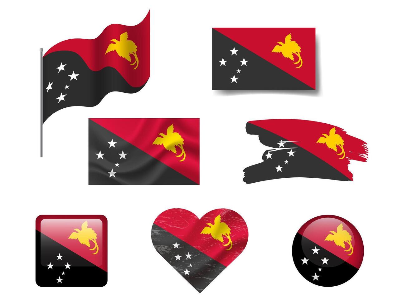 Papua New Guinea flag set of icons. flag of Papua New Guinea, symbol. vector
