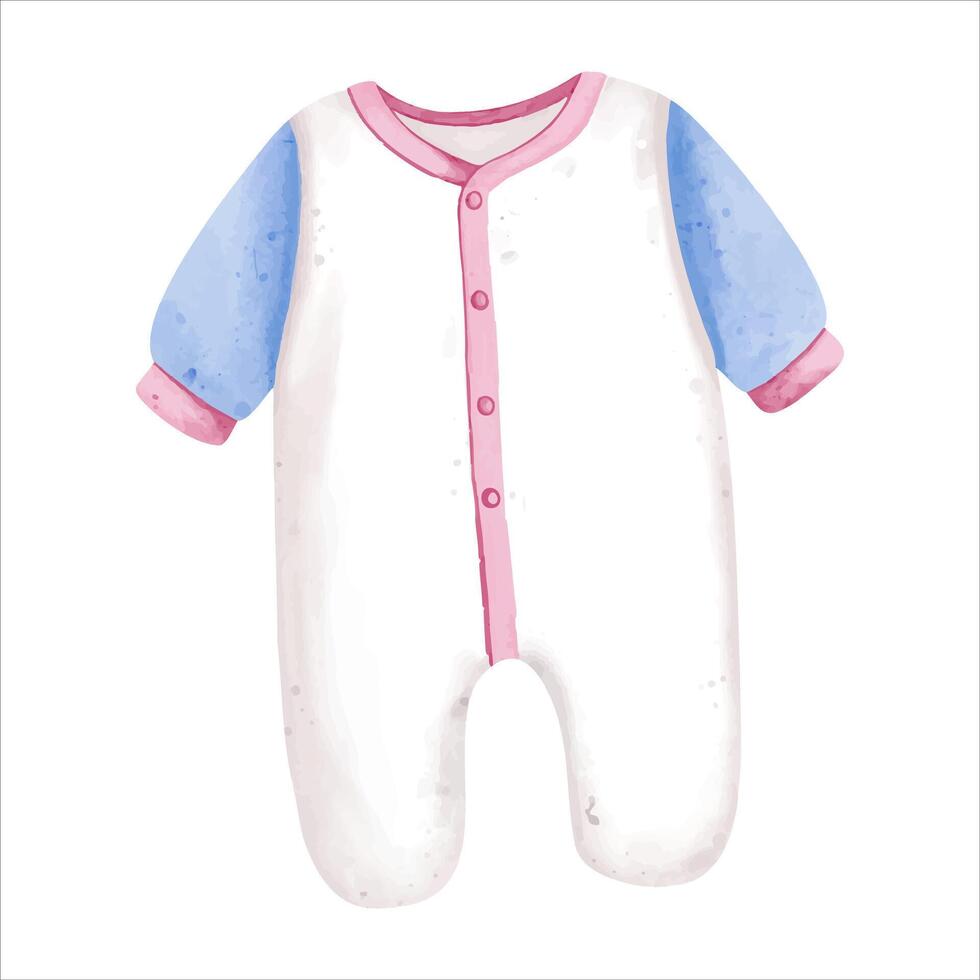 Baby cloth. Watercolor bodysuit. Hand drawn costume in pastel colors. Things for newborn. vector