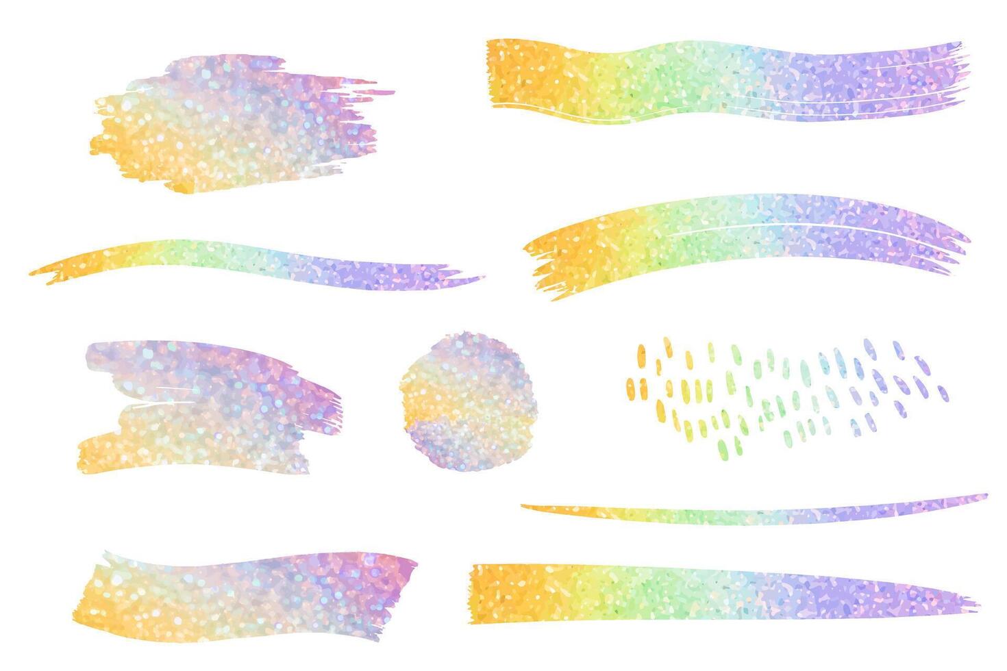 Colorful rainbow backgrounds. Rainbow gradient paint strokes. Set of brush strokes with multi colored glitter. vector