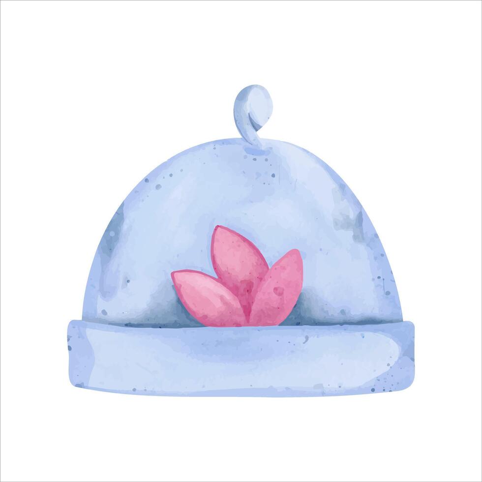 Watercolor baby hat. Hand drawn nursery element in pastel colors. Things for newborn. Baby accessories vector