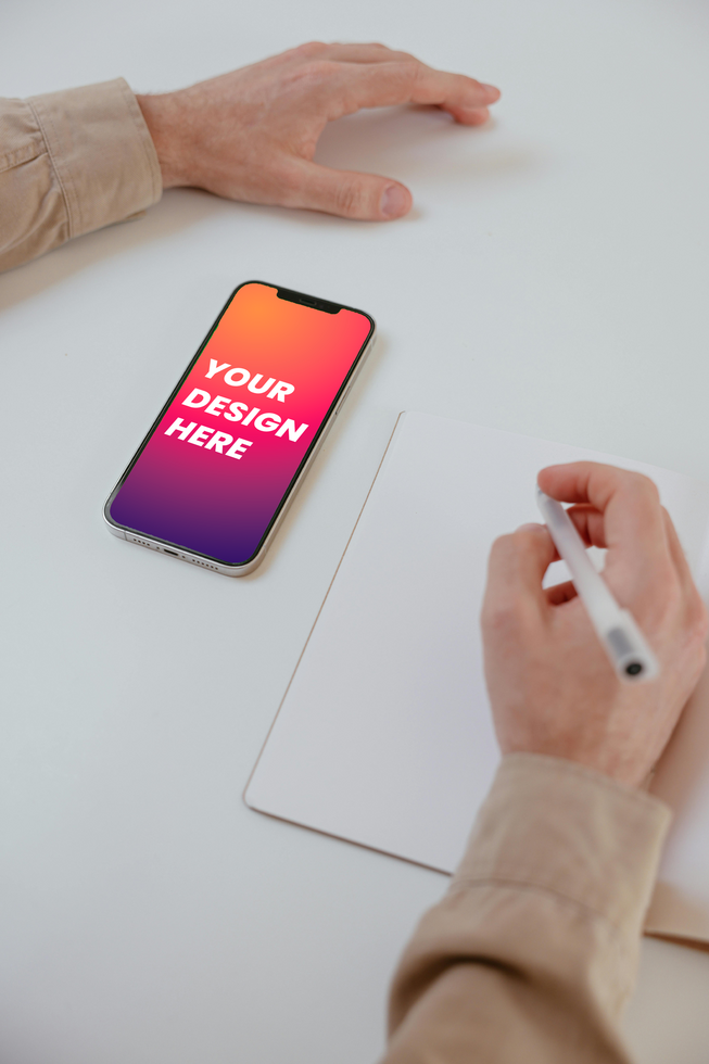 taking notes on mobile mockup psd