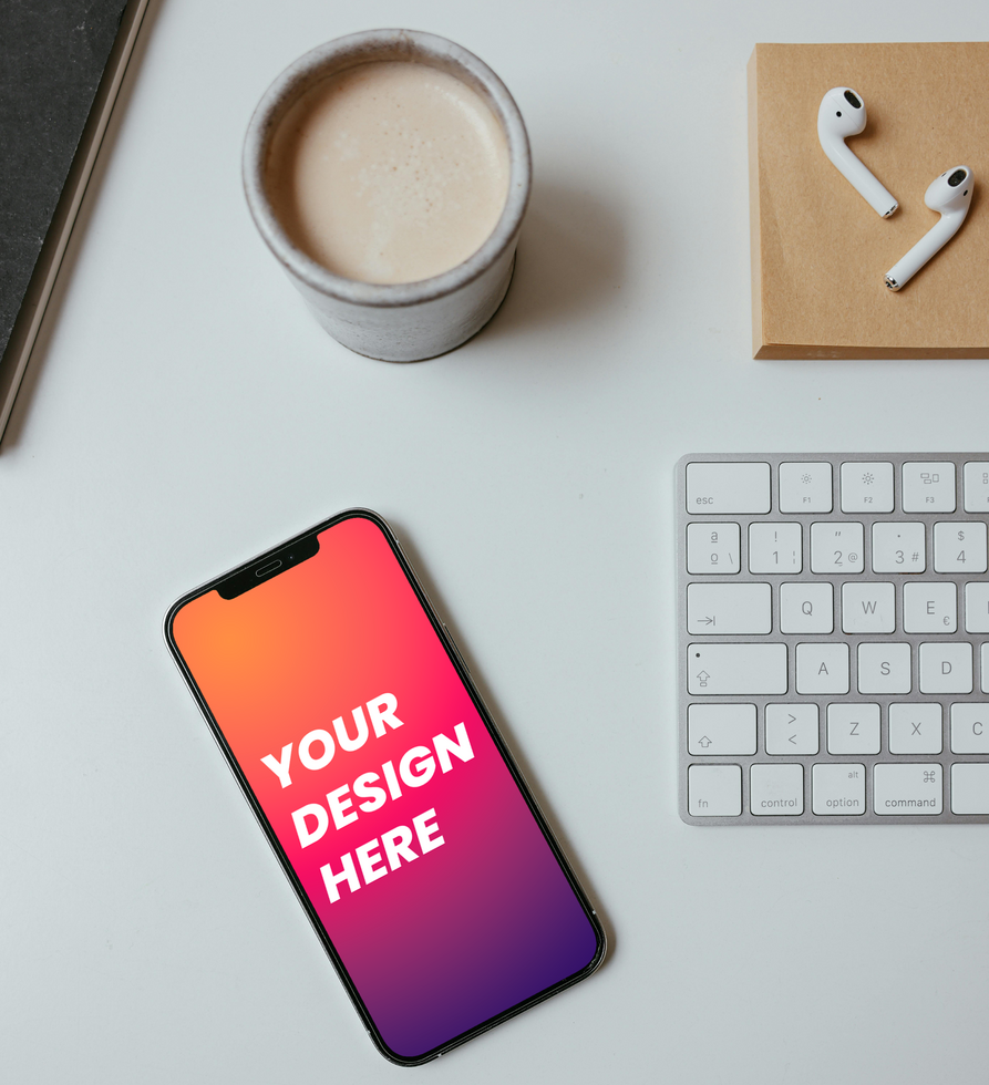 mobile on table mockup psd
