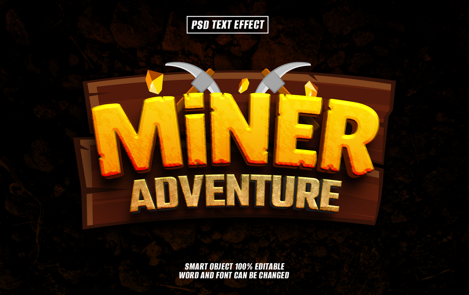 miner adventure 3D text Typography with Editable psd