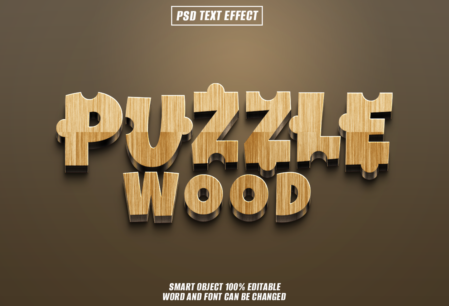 puzzle wood text effect Editable Typography Template psd