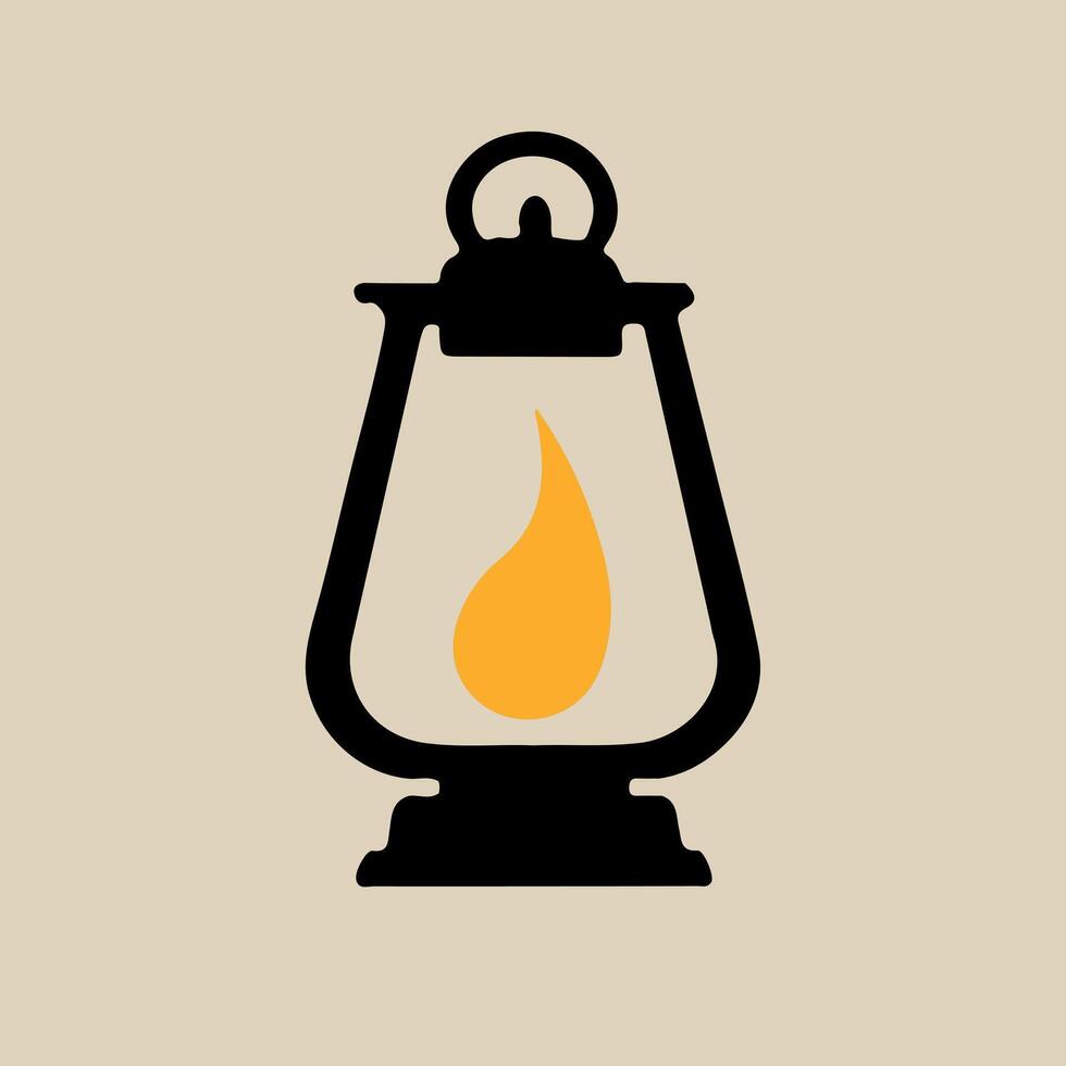 a black and yellow lantern with a flame on it. vector