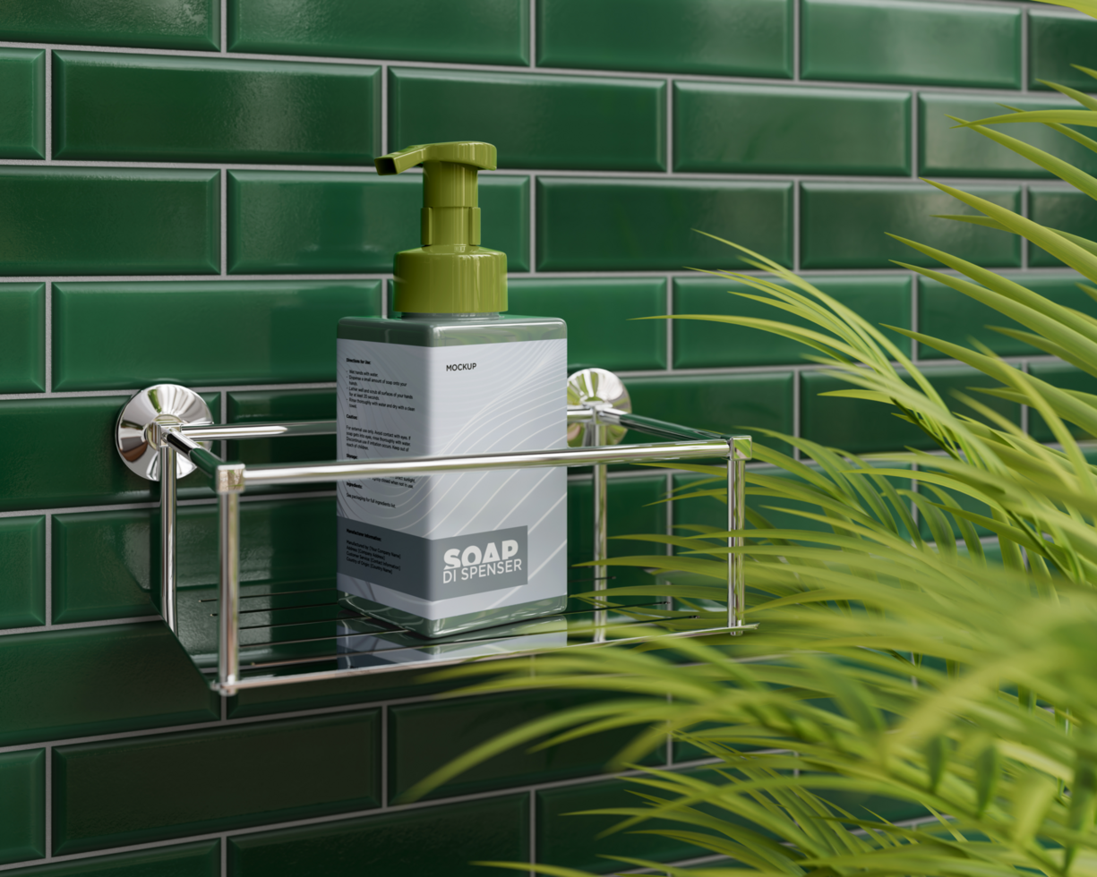 Soap Dispenser Bottle Mockup in in the bathroom psd