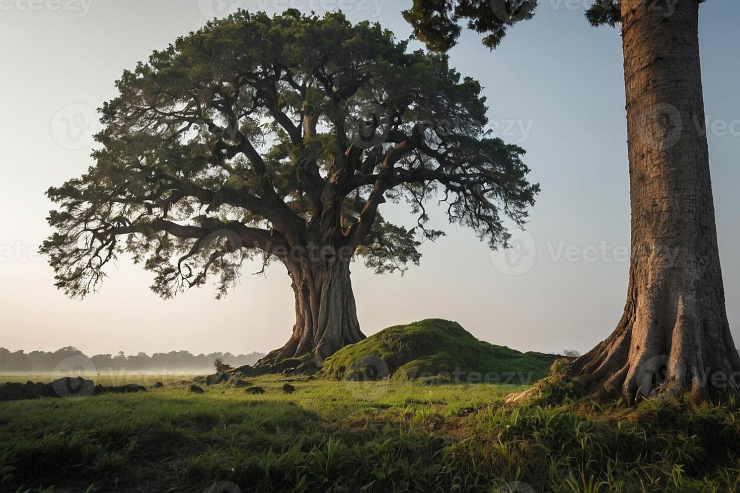 Two Trees Standing in Grass photo