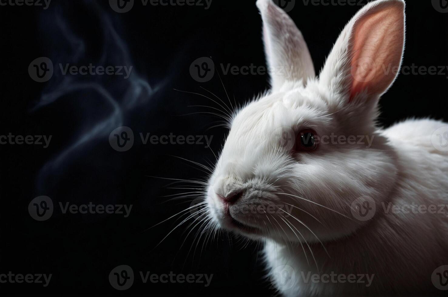 A white rabbit with a black background photo
