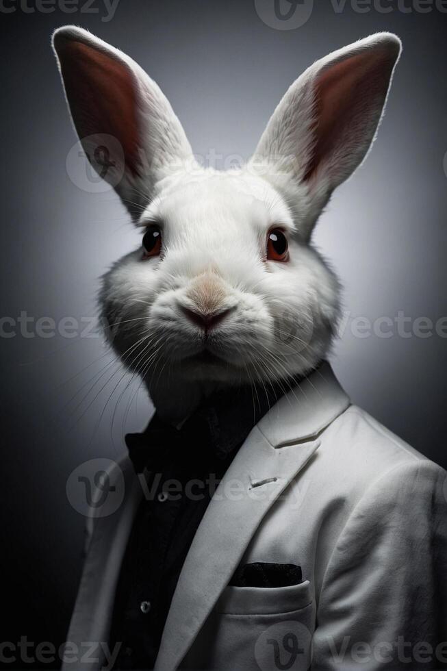 A white rabbit wearing a suit and tie photo