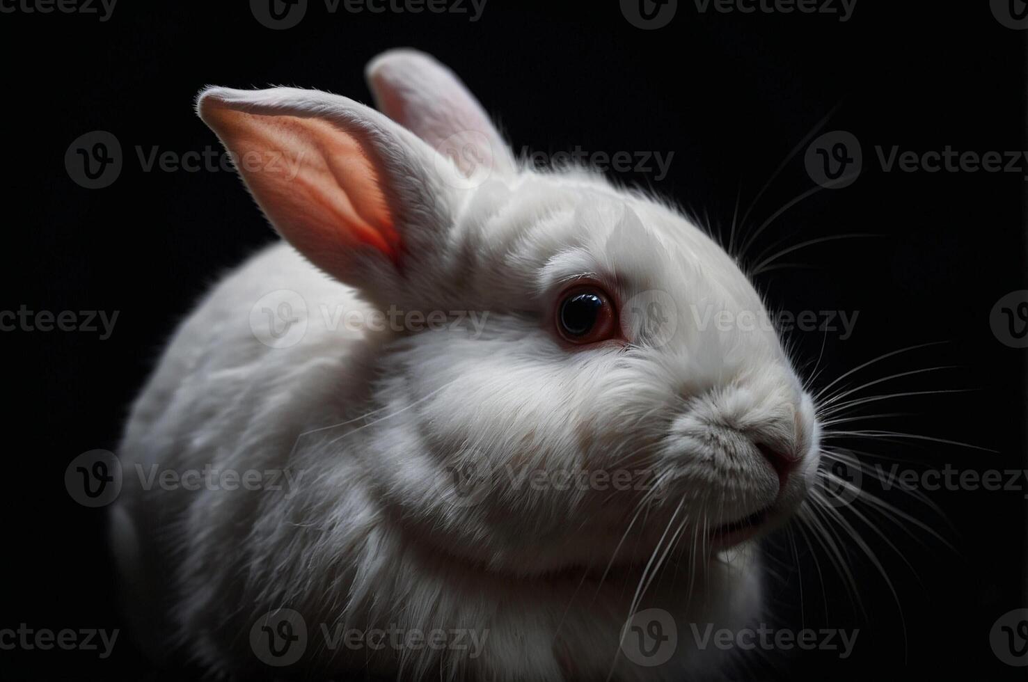 White rabbit on black background photo