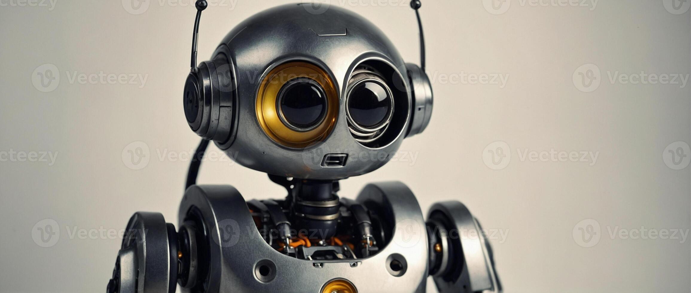 A robot with a yellow and black face photo