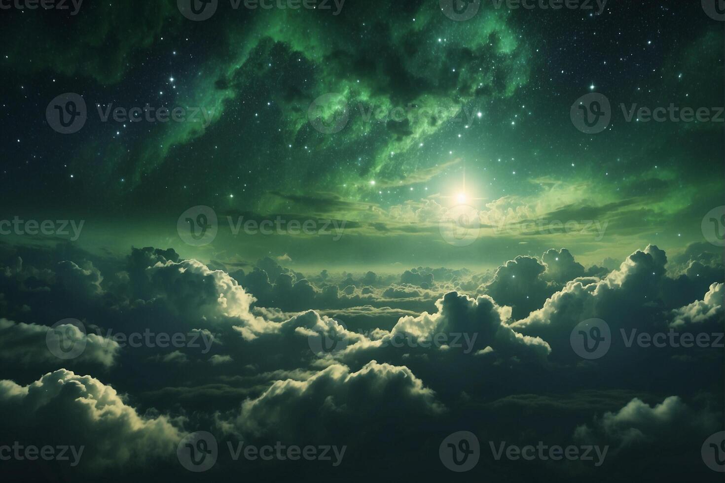 A green aurora over the clouds photo