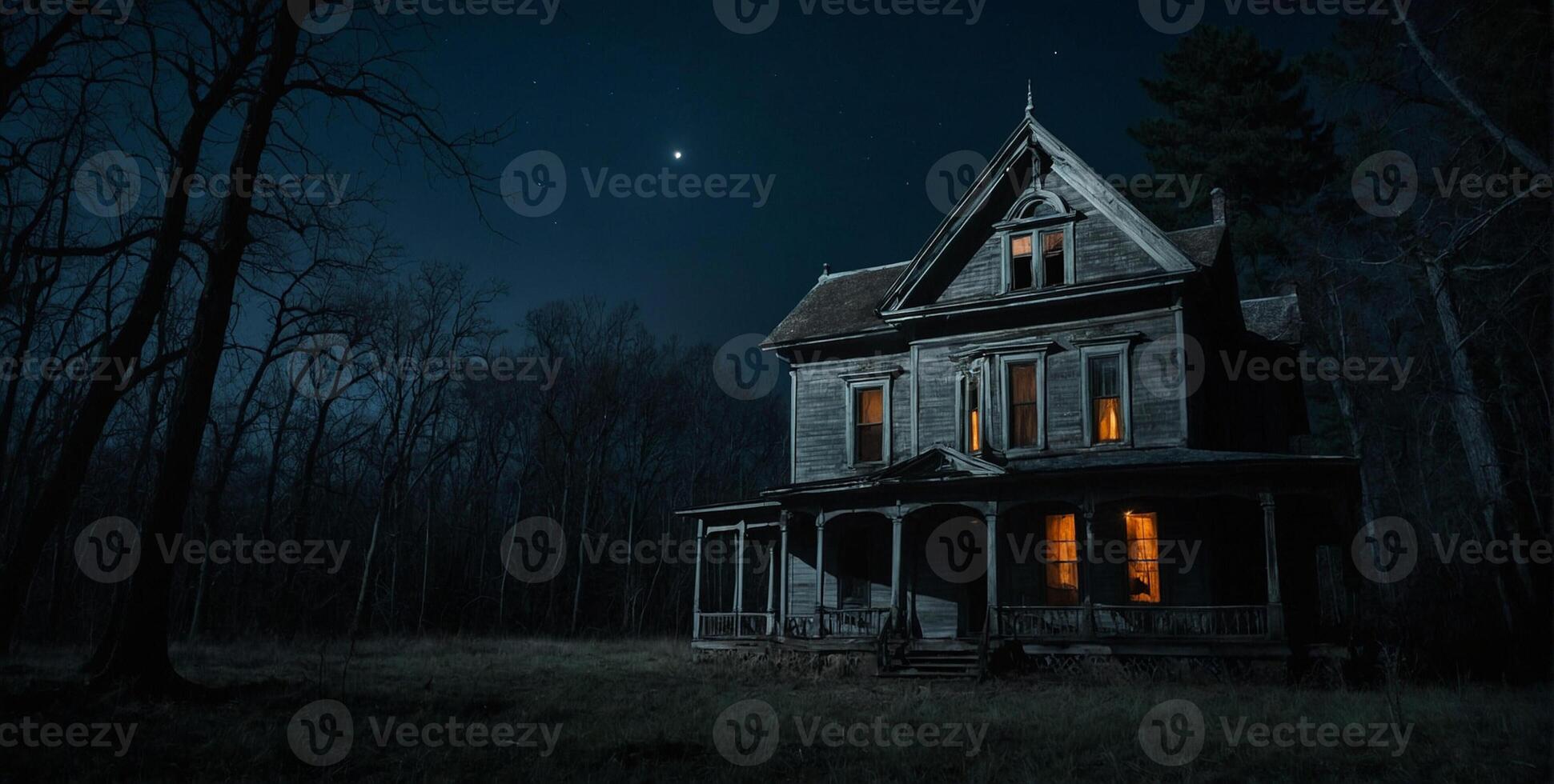An old house in the woods at night photo