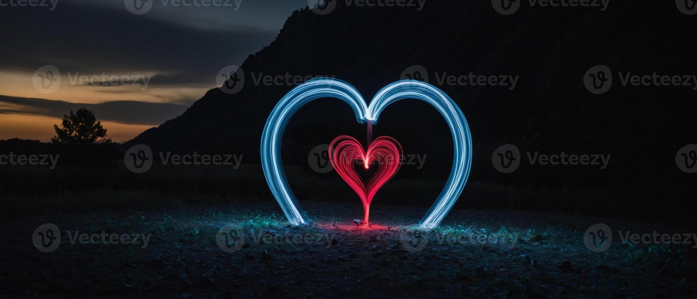 Light painting of two hearts in the dark photo