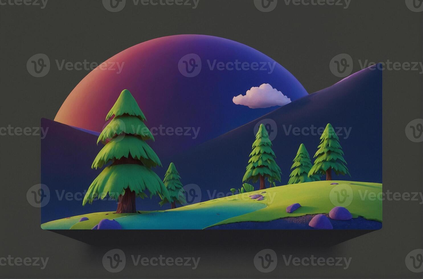 A colorful landscape with trees and mountains photo