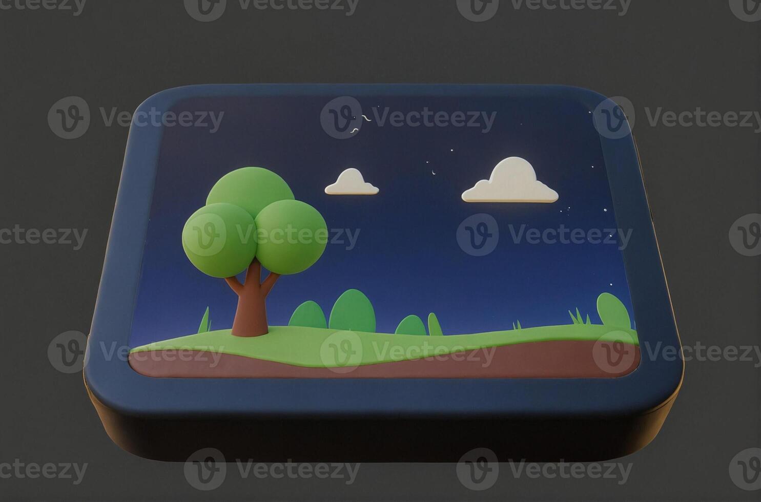 A square box with a tree and clouds on it photo