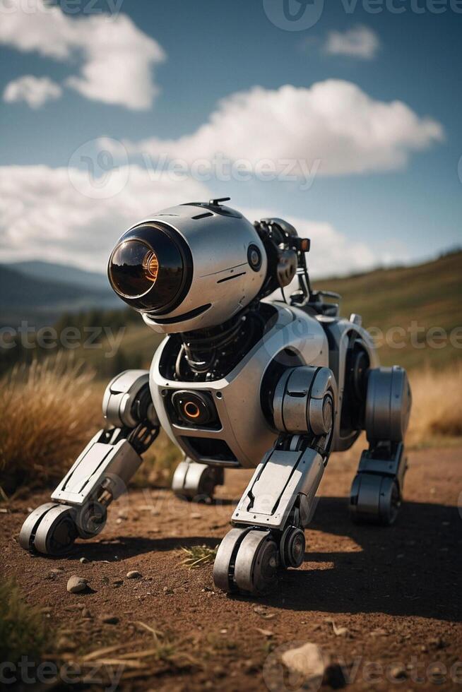 A robot dog is sitting on the ground photo
