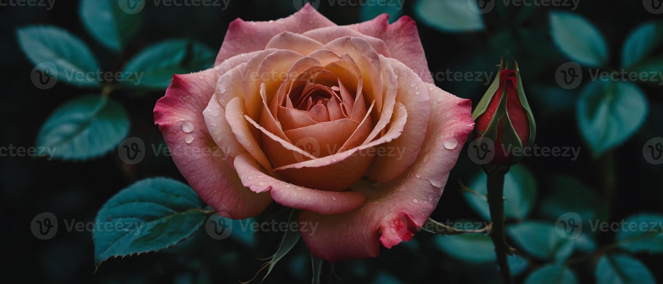 A pink rose with water droplets on it photo