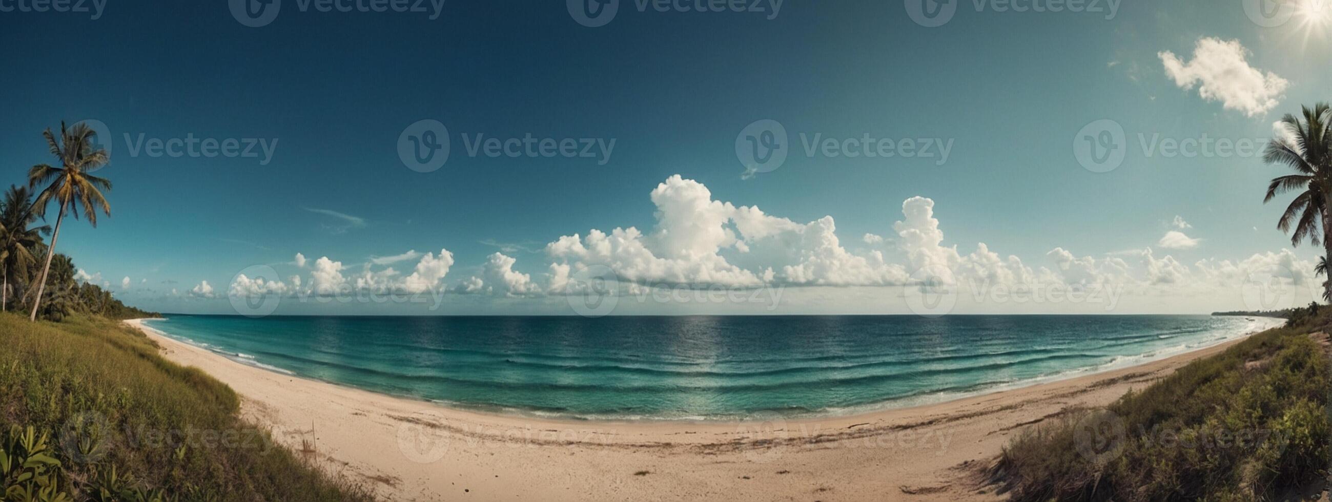 A 360 degree panorama of a beach and ocean photo