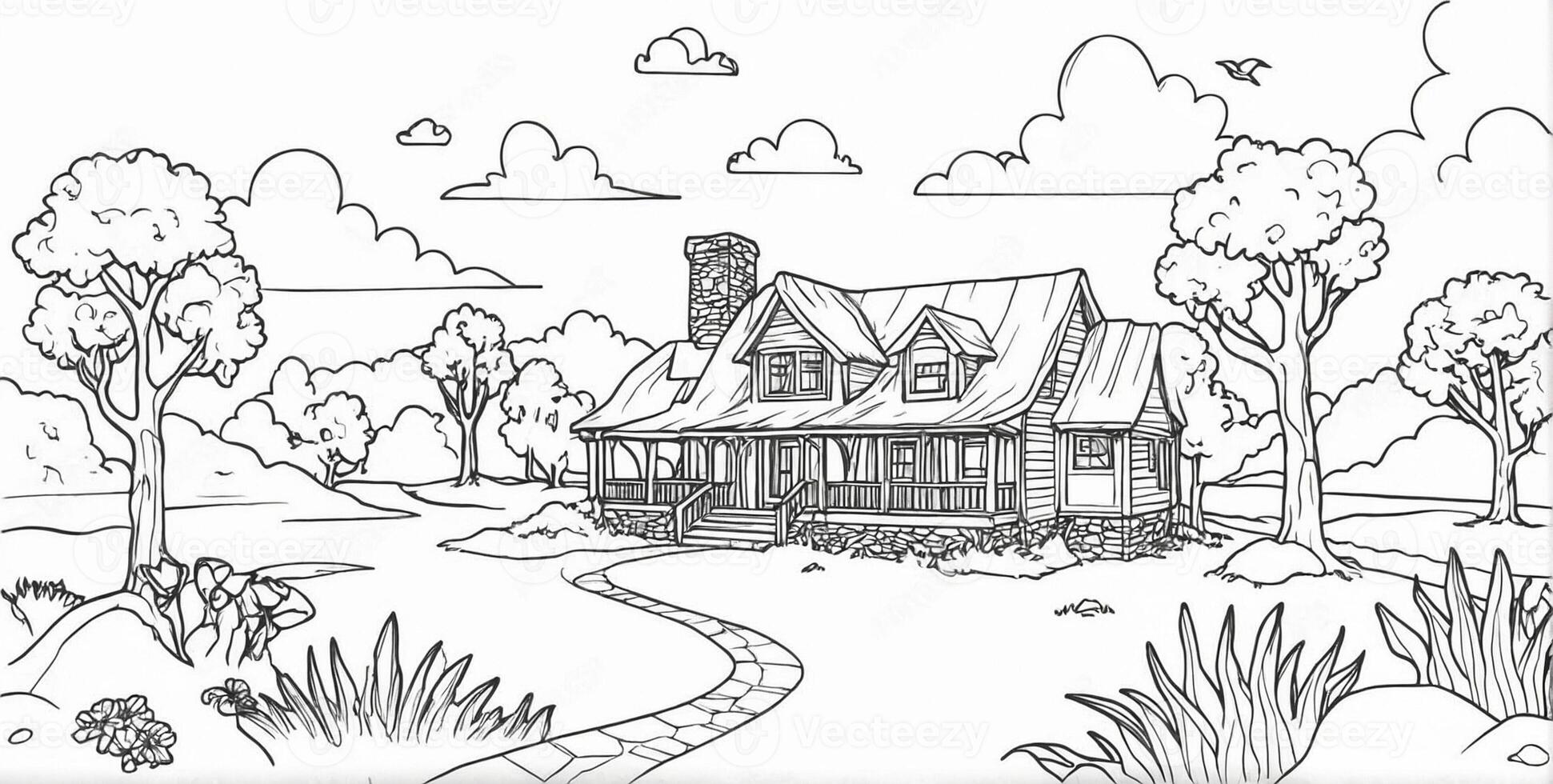 A house in the woods coloring page photo