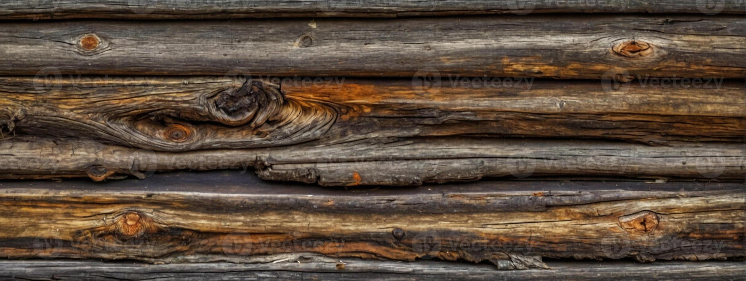 A close up of a log wall with many different types of wood photo