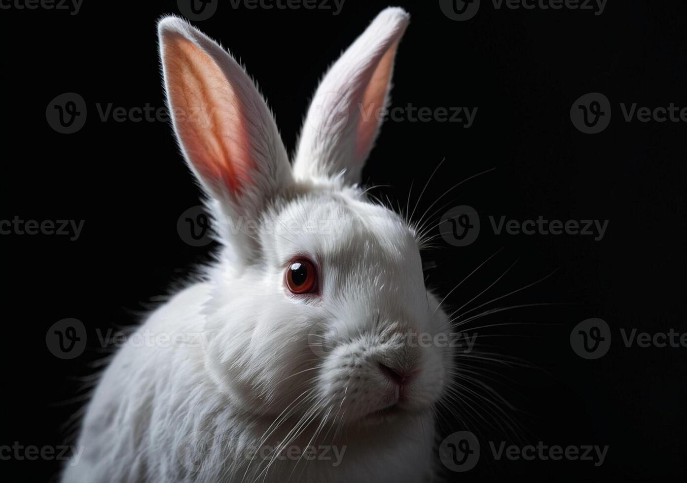 White rabbit on black background photo