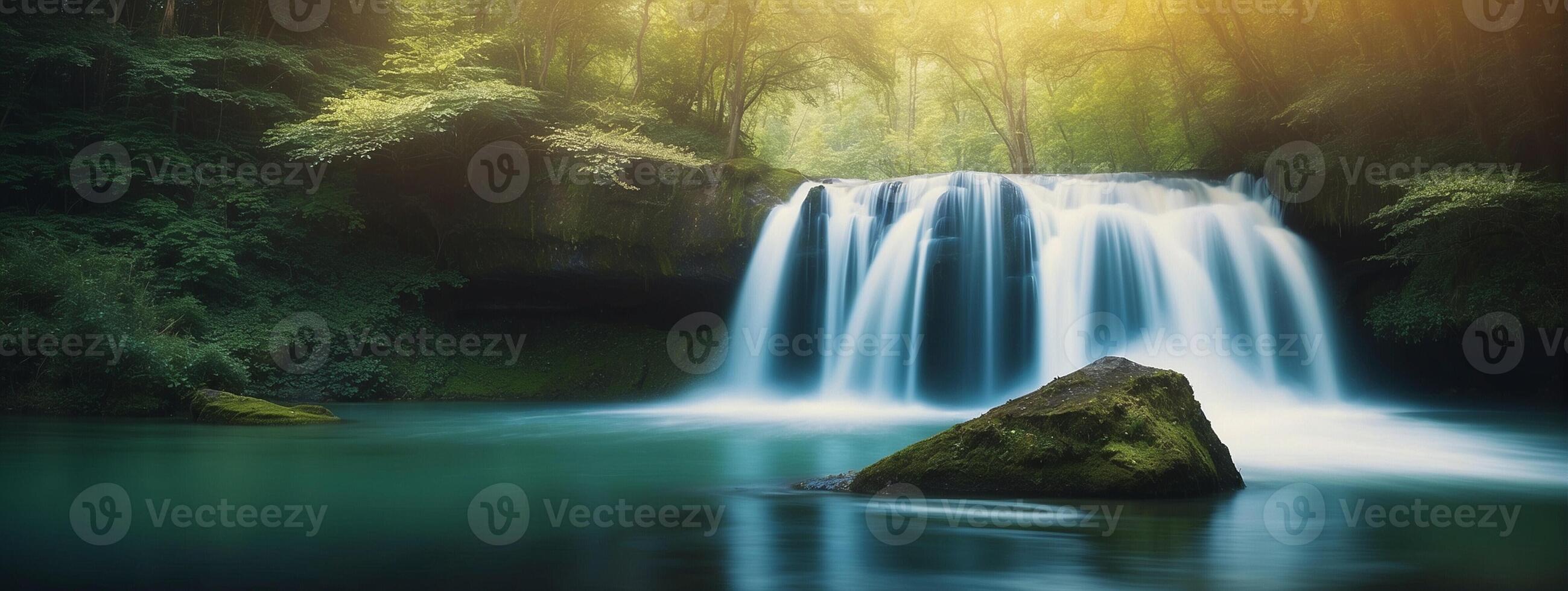 A waterfall in the middle of a forest photo