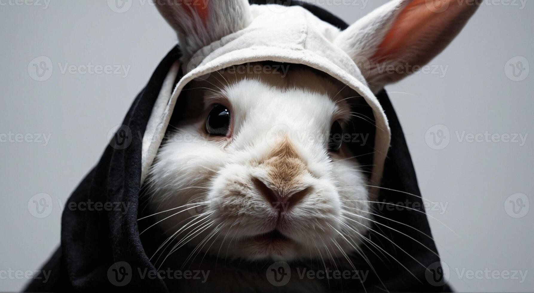 A rabbit wearing a hooded robe photo