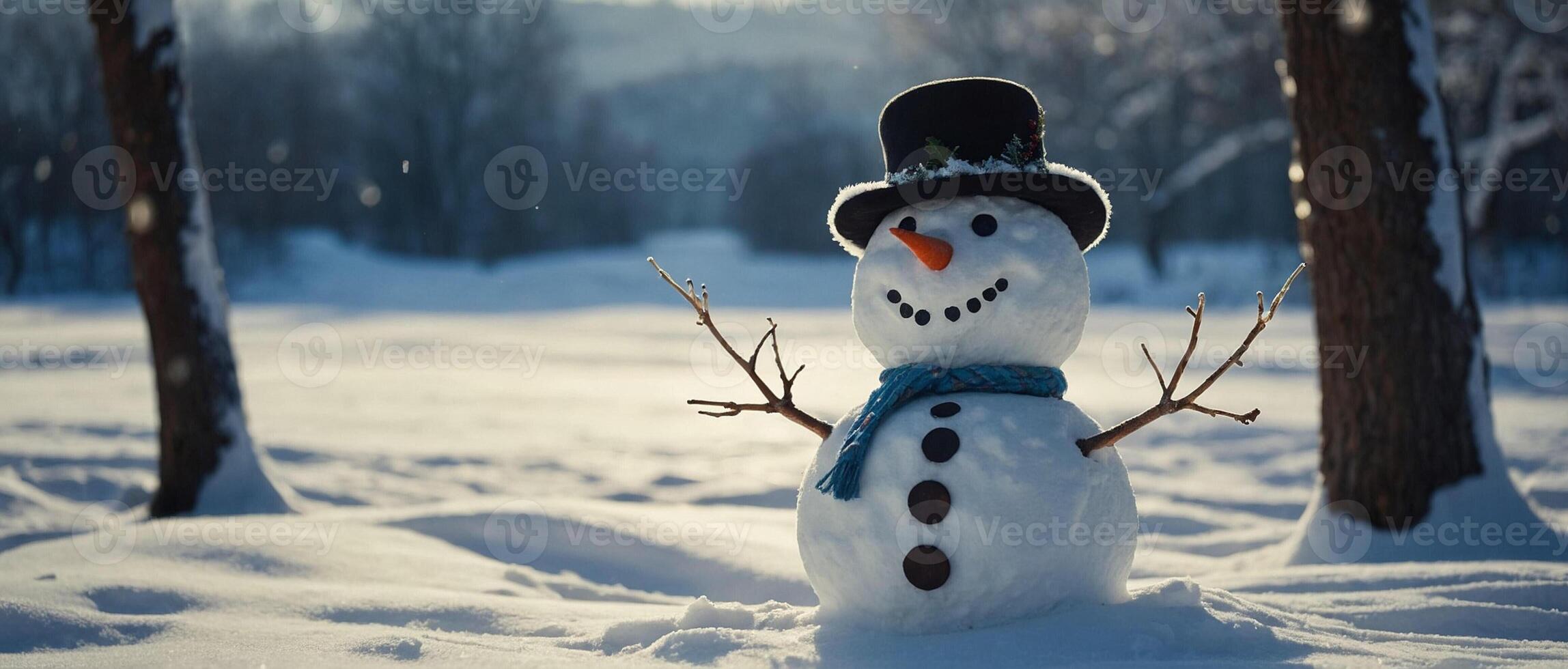 A snowman is standing in the snow photo