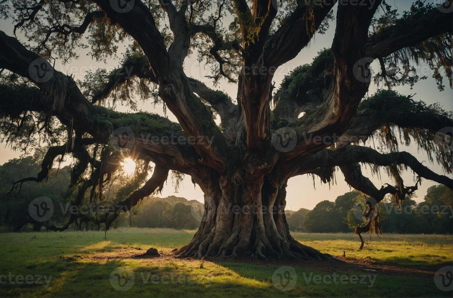 The old oak tree in the middle of a field photo