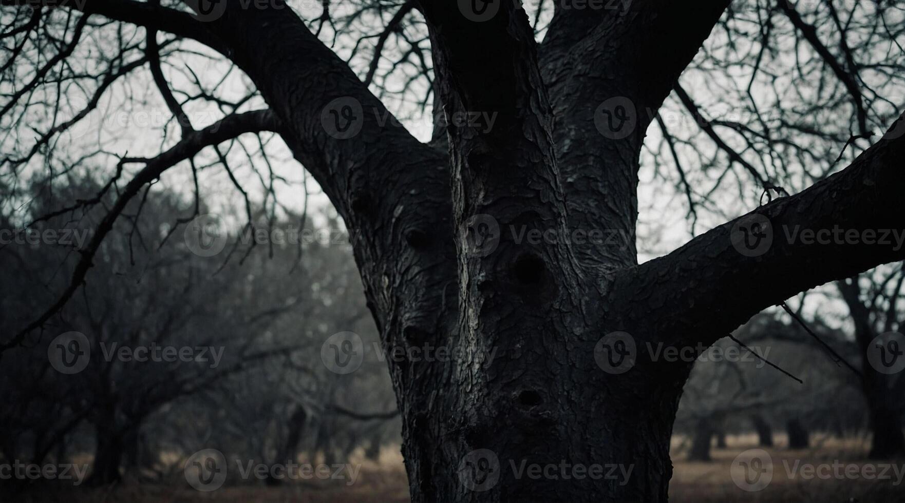 A tree in the middle of a field with no leaves photo