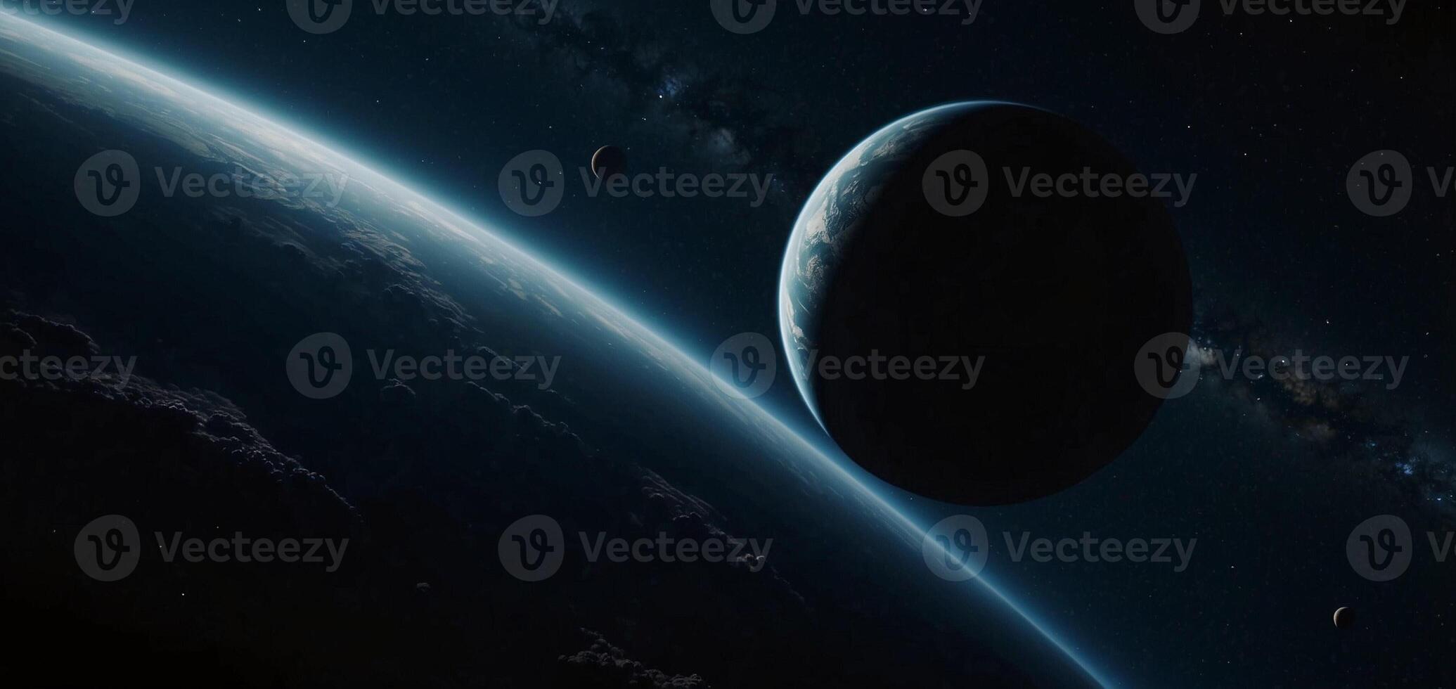 An image of a planet and two moons photo