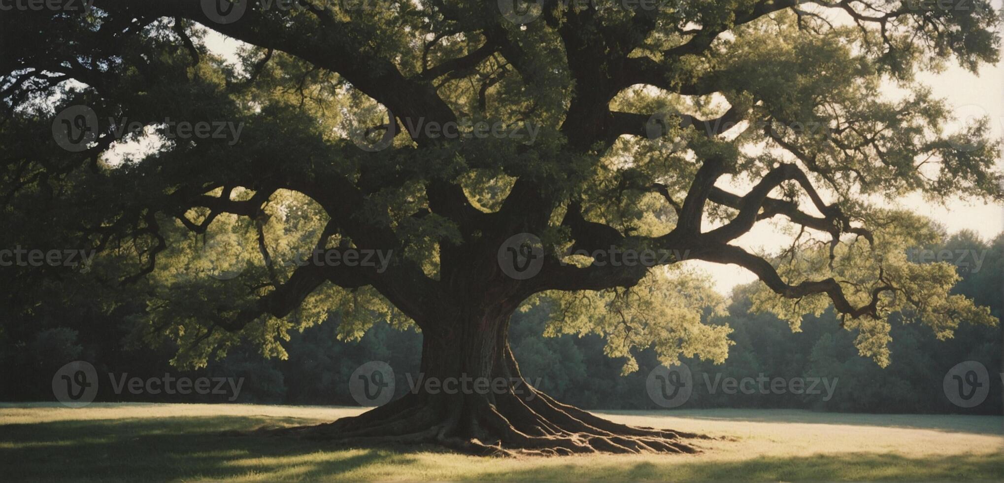 A large tree in the middle of a field photo