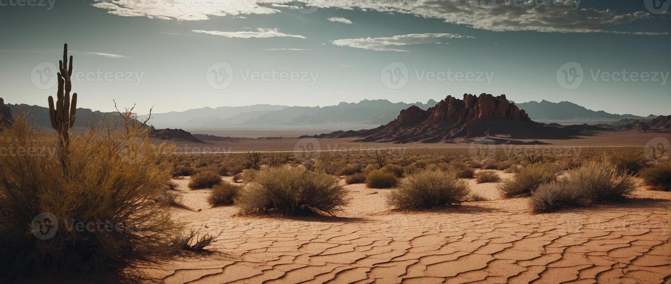 Arid Desert Landscape With Distant Mountains photo
