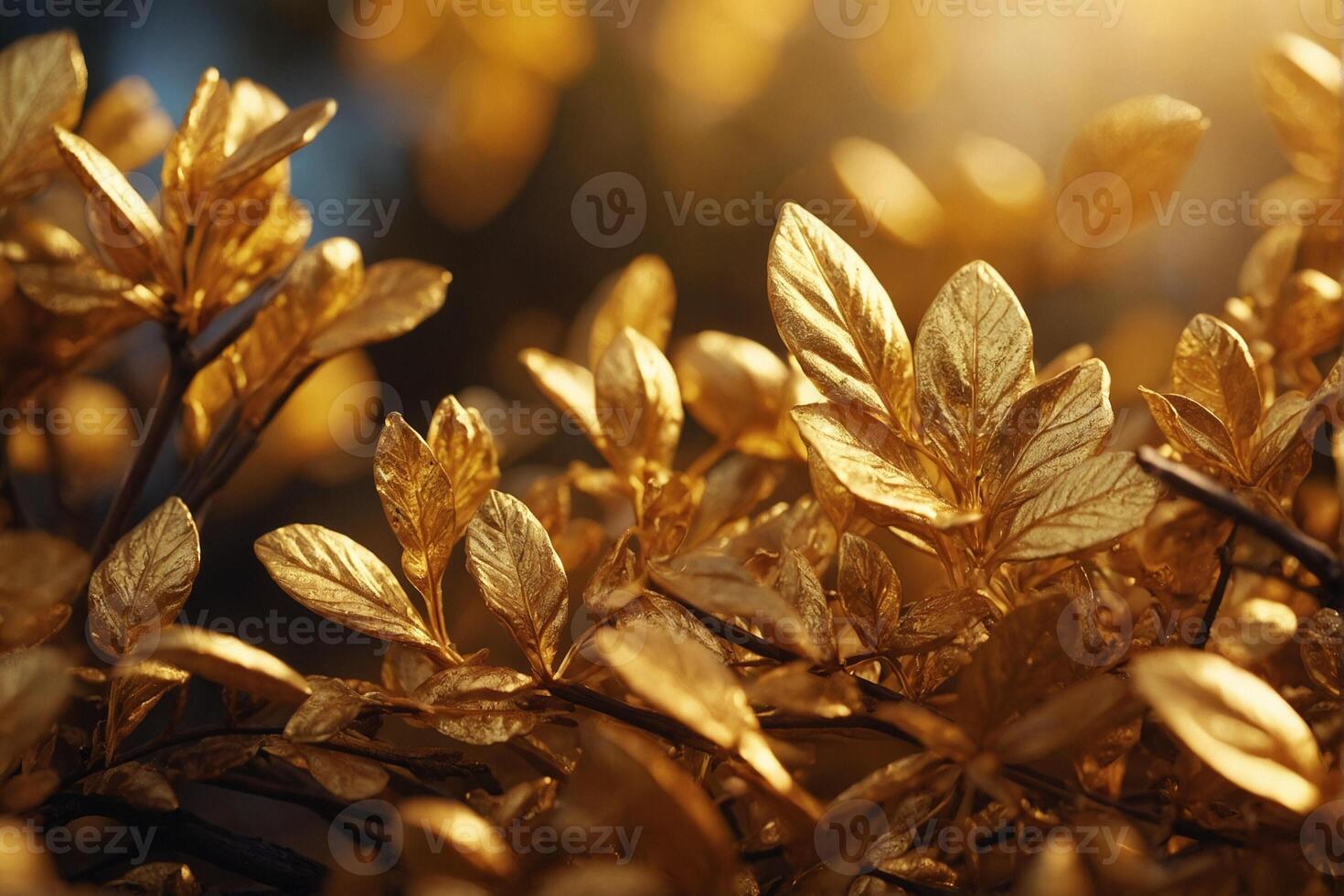 Golden leaves on a bush in the sunlight photo