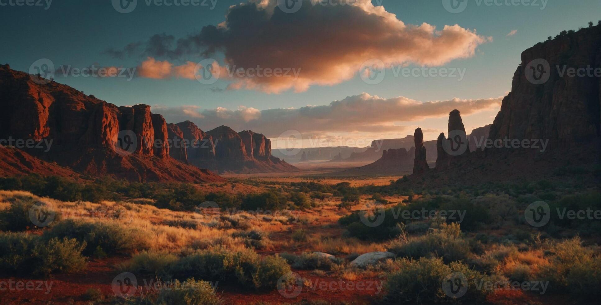 The sun sets over the desert in monument valley, utah photo