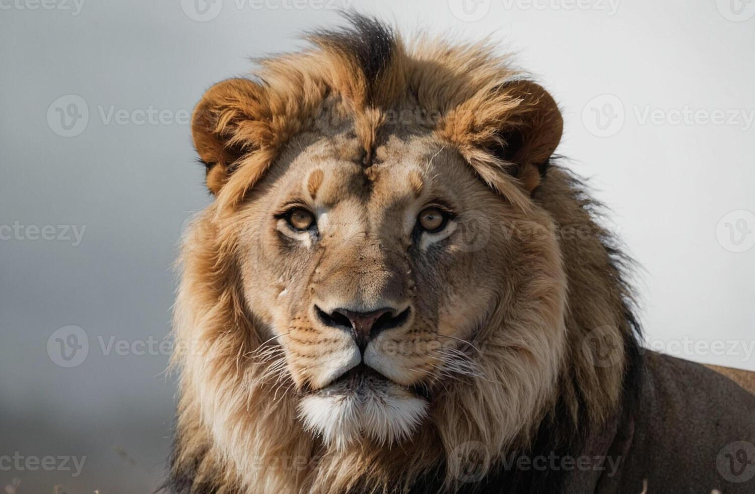 A lion is sitting in the grass photo