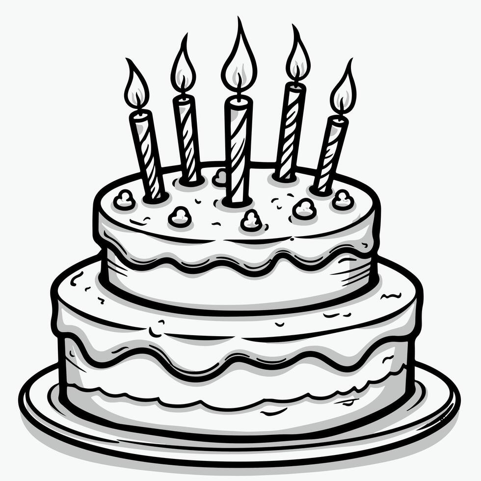 a drawing of a birthday cake with candles on it vector