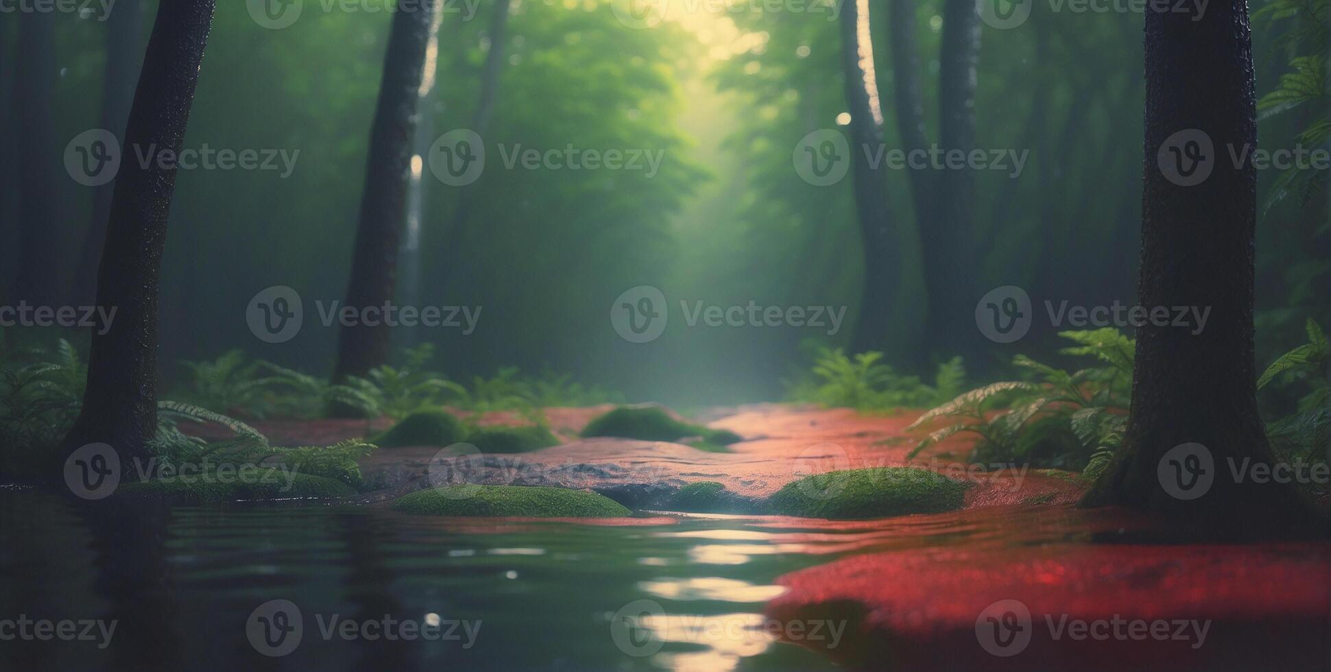 A forest with water and trees photo