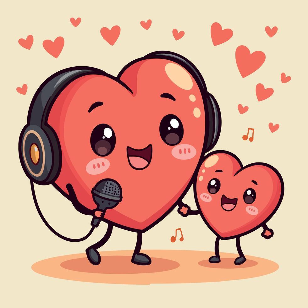 two heart shaped hearts with hearts and a microphone. vector