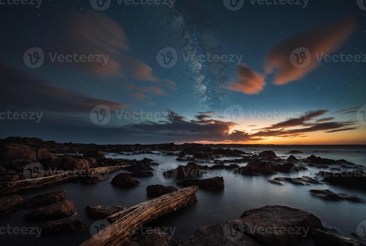 The milky way over the ocean at night photo