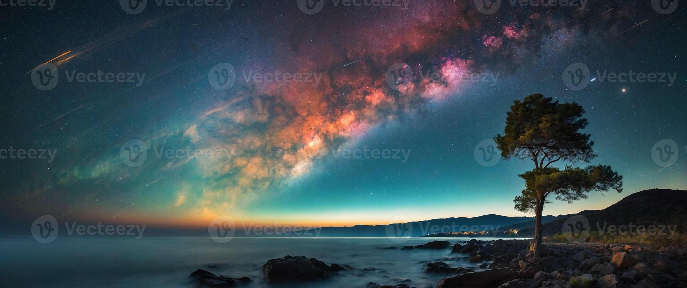 The milky way over the ocean and rocks photo