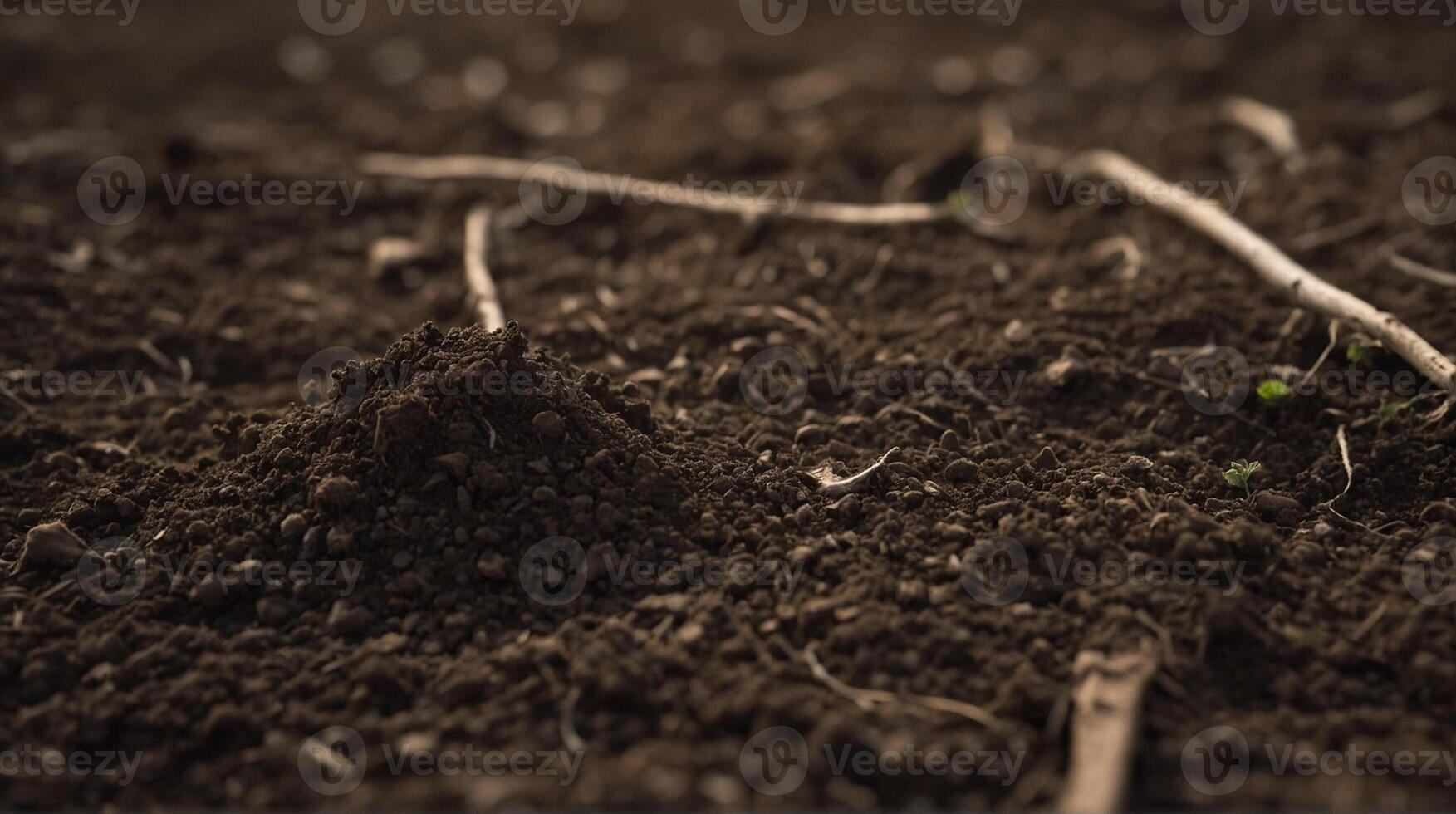 A close up of soil with a plant growing in it photo